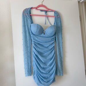 Oh Polly Light Blue Beaded Mini Dress